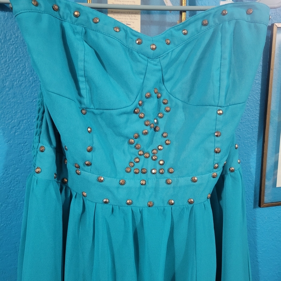 Charlotte Russe Strapless Teal Dress with Studs - Picture 3 of 6